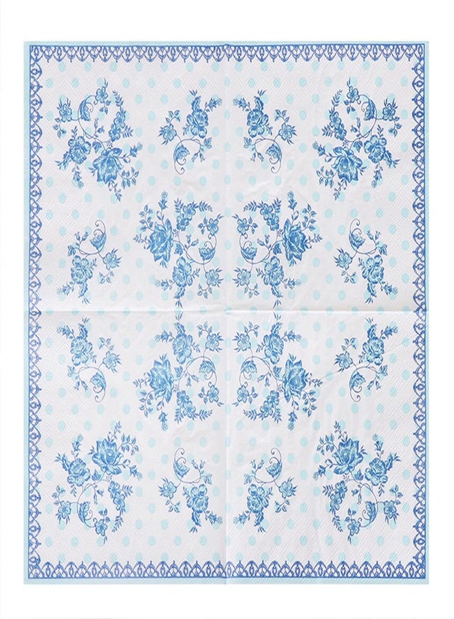 WBYCOTBED Blue Paper Cocktail Napkins Floral, Pack of 20, 2-Ply Disposable Party Pattern Napkins Decorative - Image 1